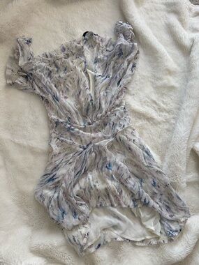 IRO White Wrap Dress with Lavender and Blue Brushprint